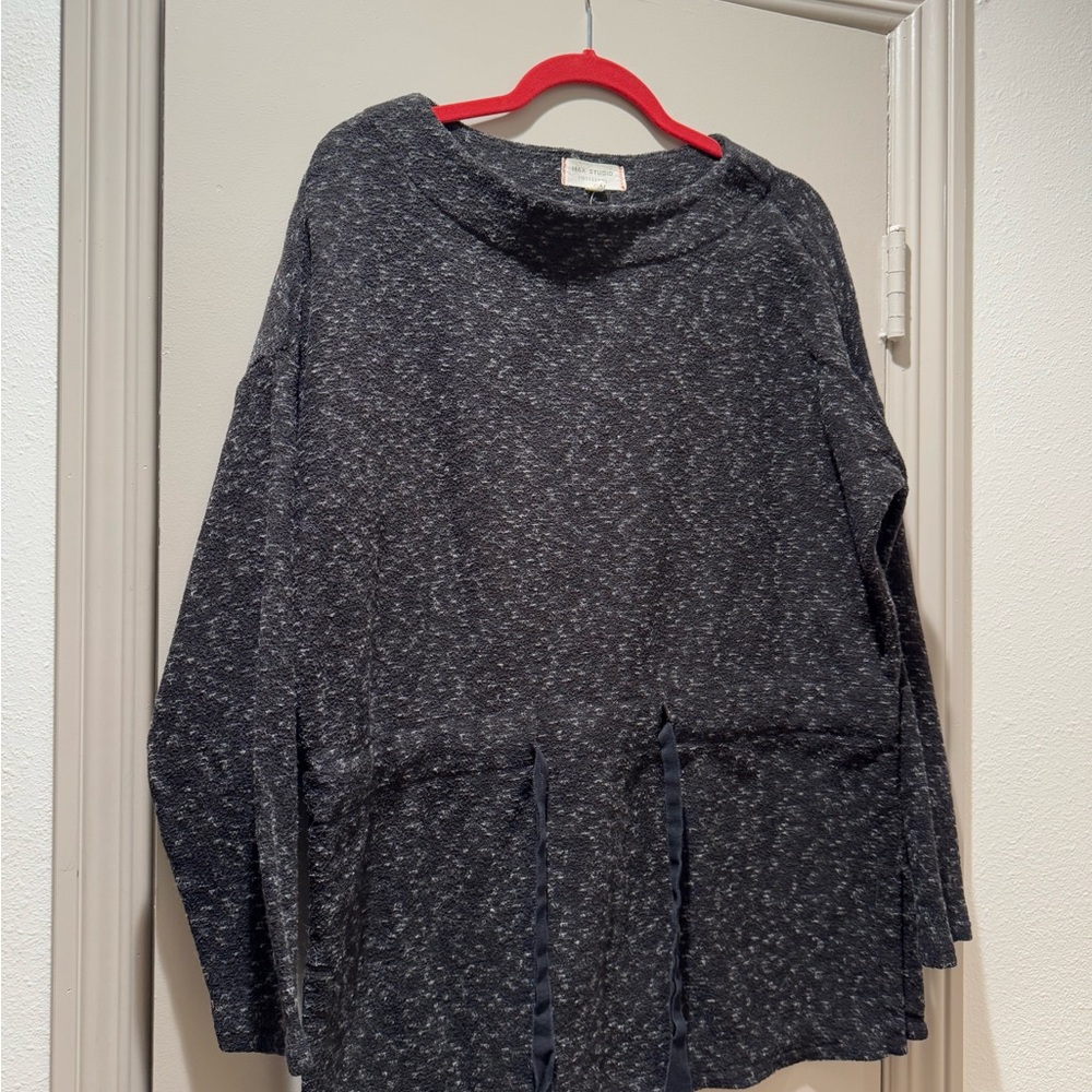 Max Studio Charcoal Speckled Cinch Waist Sweater